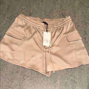 Zara Light Beige Cargo Drawstring Women's Shorts